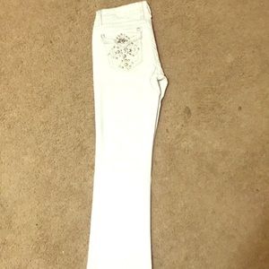 LA Idol white flare jeans w/bedazzled booty